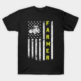 Flag With Tractor Patriotic Farmer T-Shirt